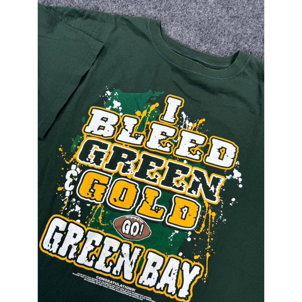 Green Bay Packers I Bleed Green & Gold Graphic T Shirt 2XL NFL Football Tee